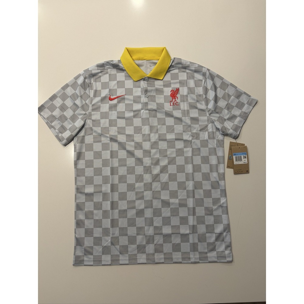 Nike Liverpool FC Victory Polo Shirt Mens M Dri-Fit FQ3127-077 Grey Checkered